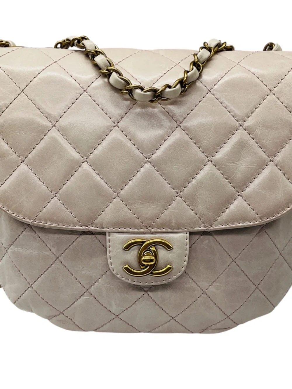 CHANEL LIGHT LILAC QUILTED AGED LEATHER BUBBLE FLAP HANDBAG